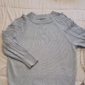 Falls Creek Blue Crew Neck Sweater with Cable Knit Details